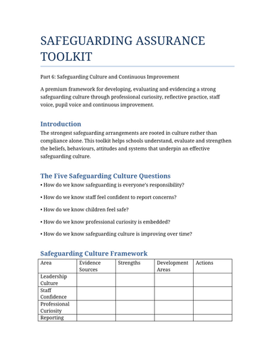 Safeguarding Assurance Toolkit - A complete framework for safeguarding ...