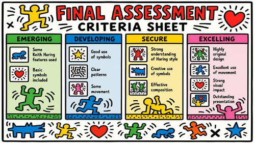 Keith Haring Assessment Criteria Sheet | KS3 Art Rubric | Self Assessment & Teacher Assessment