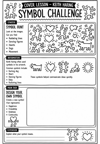 Keith Haring Symbol Challenge | KS3 Art Cover Lesson | Symbol Design Worksheet