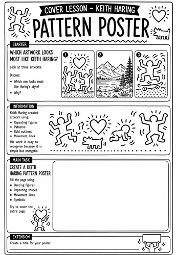 Keith Haring Pattern Poster | KS3 Art Cover Lesson | Pattern, Repetition & Composition Worksheet