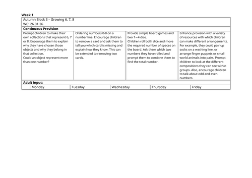 White rose maths EYFS plans Spring Growing 678
