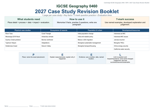 Cambridge iGCSE Geography 0460 Case Study Revision Booklet | 7-Mark ...