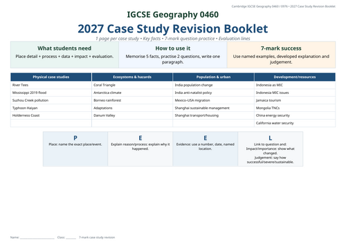 Cambridge iGCSE Geography 0460 Case Study Revision Booklet | 7-Mark ...