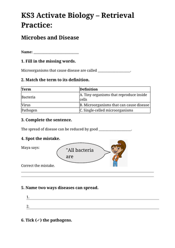 KS3 Activate Biology – Retrieval Practice: Microbes and Disease with ...