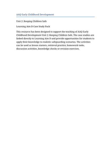 AAQ Early Childhood Development Unit 2: Keeping Children Safe Learning ...