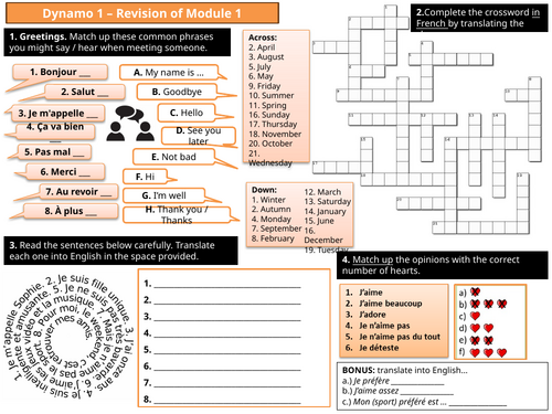Dynamo 1 Module 1 (La Rentrée) Revision Worksheet