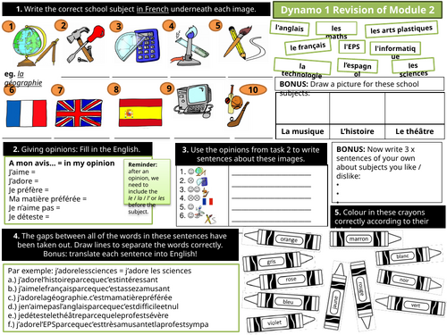 Dynamo 1 Module 2 (En classe) Revision Worksheet