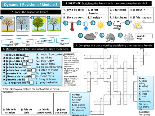 Dynamo 1 Module 3 (Mon temps libre) Revision Worksheet