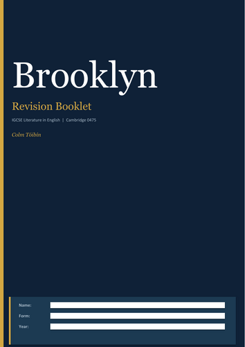 Brooklyn by Colm Toibin - Full Year Study - 0475 & 0500 [IGCSE