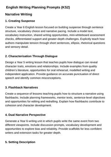 KS2 English Writing AI Prompts