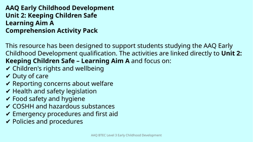 AAQ ECD Activity Pack Unit 2: Keeping Children Safe Learning Aim A ...