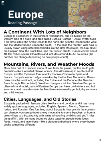 Europe Reading Comprehension Passage - Cored Ed Encyclopedia | Teaching ...