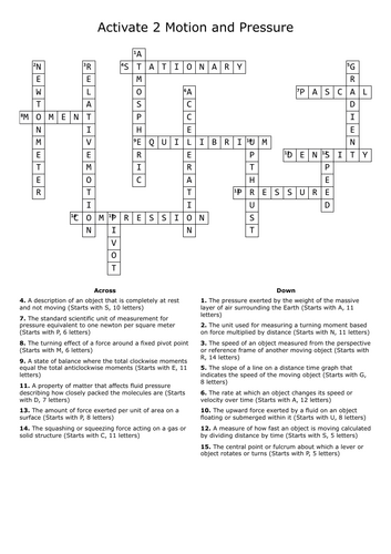 Revision Crossword Activate 2 Motion and Pressure