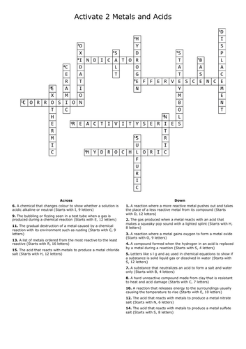 Revision Crossword Activate 2 Metals and Acids