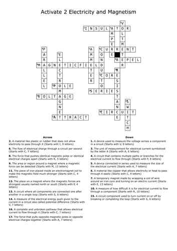 Revision Crossword Activate 2 Electricity and Magnetism