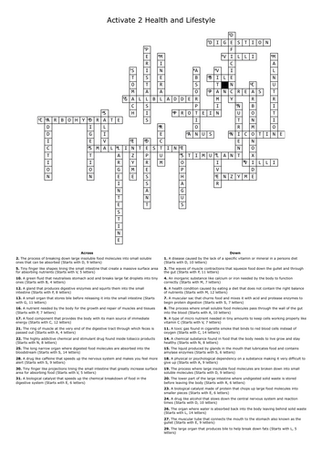 Revision Crossword Activate 2 Health and Lifestyle