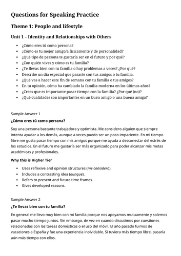 AQA GCSE Spanish (2026) HIGHER Speaking Practice Booklet | Teaching ...