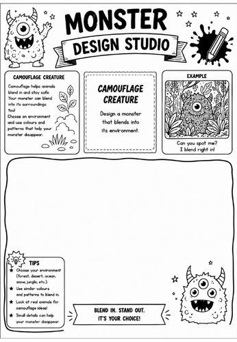 Camouflage Creature | Monster Design Studio Art Worksheet | KS2 KS3 ...
