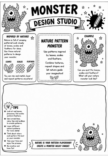 Nature Pattern Monster | Monster Design Studio Art Worksheet | KS2 KS3 ...