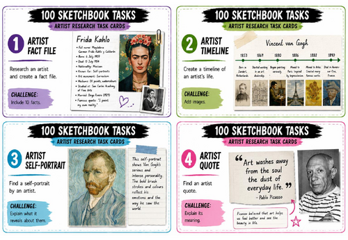 100 Sketchbook Tasks – Artist Research Task Cards | KS3 & KS4 Art ...