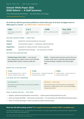 Schools White Paper 2026 SEND Summary | FREE staff sheet | Teaching ...