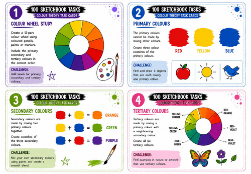 100 Colour Theory Sketchbook Task Cards | KS3 KS4 Art & Design | GCSE ...