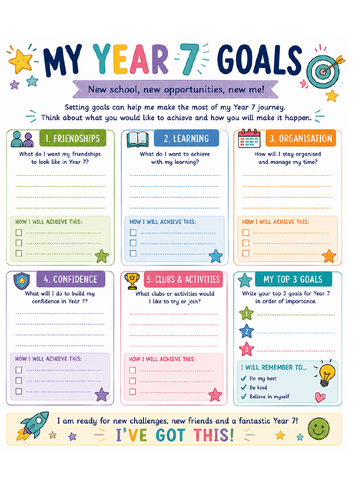 Year 6 to Year 7 Transition | My Year 7 Goals Worksheet | Secondary ...