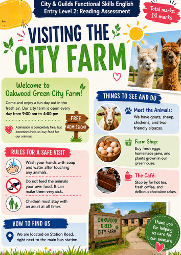 City & Guilds Functional Skills English Entry Level 2 Reading Assessment – Visiting the City Farm