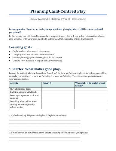 Planning Child-Centred Play- GCSE childcare | Teaching Resources