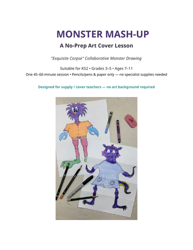 KS2 Art Cover Lesson Plan | No Prep Monster Drawing Game | Teaching ...
