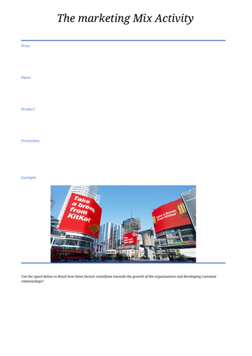 Marketing Mix- Business Taster Lesson with handout activities ...