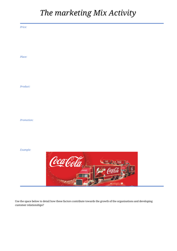 Marketing Mix- Business Taster Lesson with handout activities ...