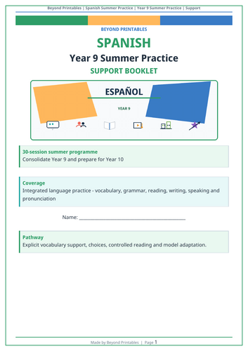 Spanish Summer Homework Booklet: Year 9 Summer Practice Support with ...