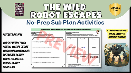 The Wild Robot Escapes No-Prep Sub Plan | Novel Study Activities PDF ...