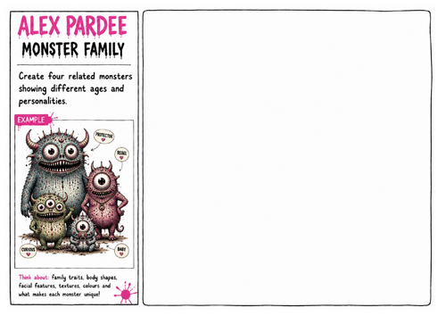 Alex Pardee Worksheet 11 – Monster Family | Character Development ...