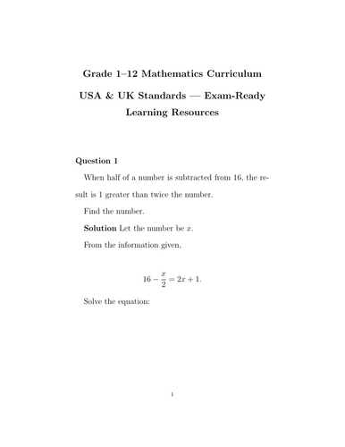 words problemsGrade 1–12 Mathematics Curriculum | USA & UK Standards | Exam-Ready Learning Resources