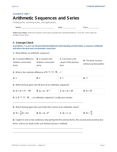 Arithmetic Sequences and Series Practice & Key
