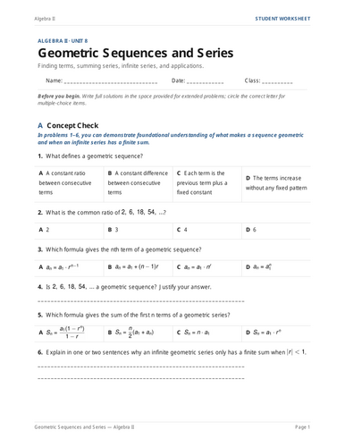 Geometric Sequences and Series Practice & Key