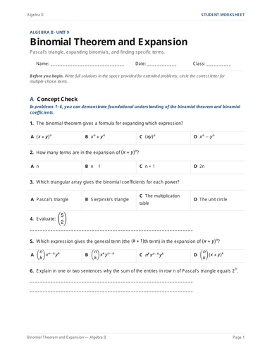 Binomial Theorem & Expansion Practice & Key