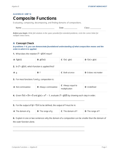 Composite Functions Practice & Key