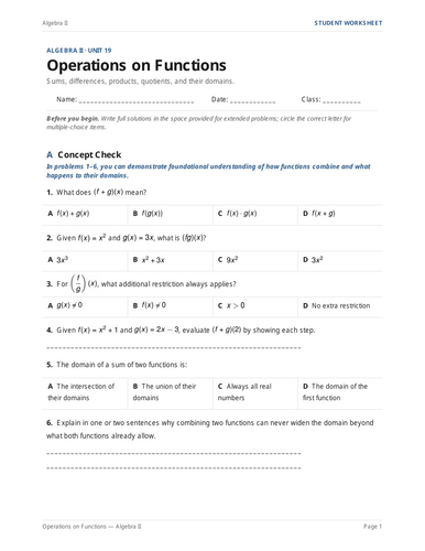 Operations on Functions Practice & Key