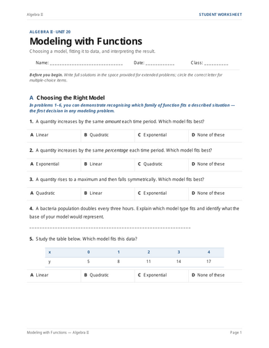 Modeling with Functions Practice & Key