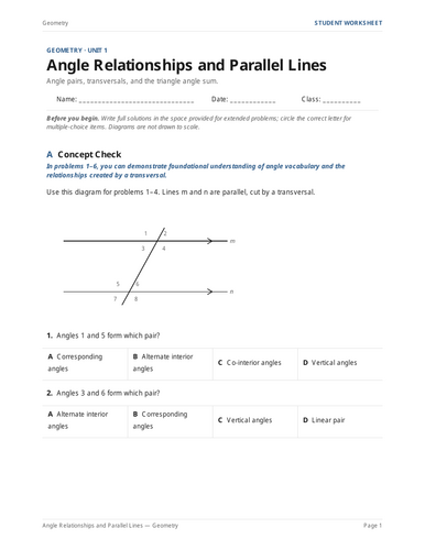 Angle Relationships and Parallel Lines Practice & Key