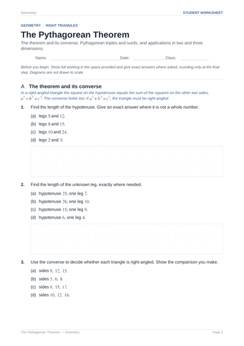 The Pythagorean Theorem Practice & Key