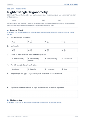 Right-Triangle Trigonometry Practice & Key