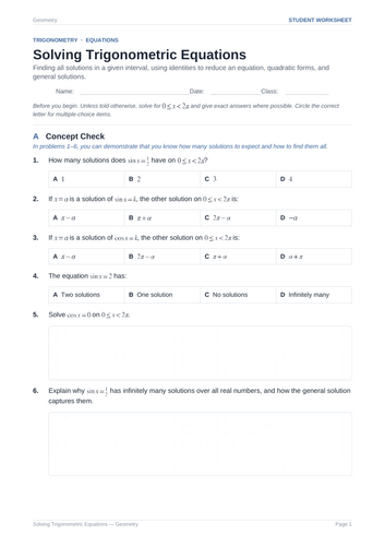 Solving Trigonometric Equations Practice & Key