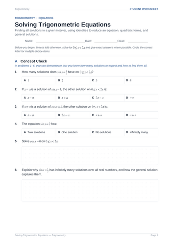 Trigonometric Equations Practice & Key