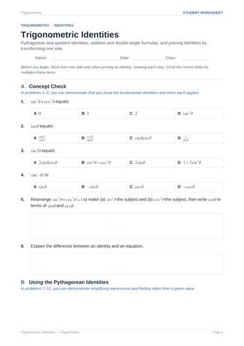 Trigonometric Identities Practice & Key