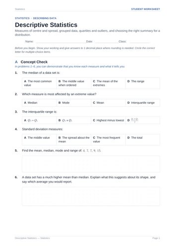 Descriptive Statistics Practice & Key