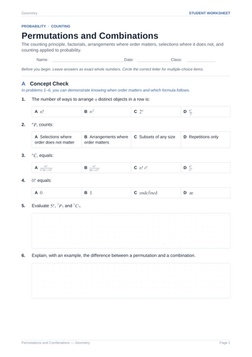 Permutations and Combinations Practice & Key